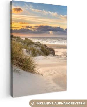 OneMillionCanvasses® Leinwandbild Strand - Düne - Gras - Sonnenuntergang - Meer, Fotodruck (1 St), Leinwand Canvas Wandbild, Wanddekoration 20x30 cm