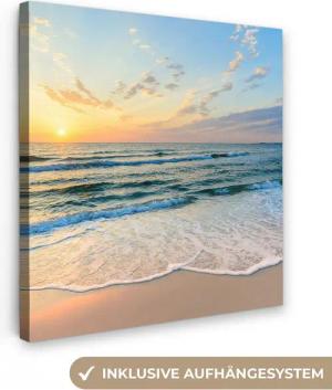 OneMillionCanvasses® Leinwandbild Strand - Meer - Sonnenuntergang - Golf, Fotodruck (1 St), Wandbild, Deko Schlafzimmer Wohnzimmer Flur 20x20 cm