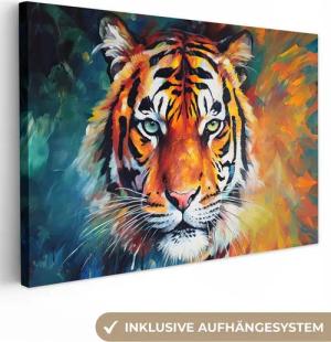 OneMillionCanvasses® Leinwandbild Tiger - Tiere - Ölfarbenoptik - Kunst, Fotodruck (1 St), Leinwand Bilder Klein, Wand Dekoration Aesthetic 30x20 cm