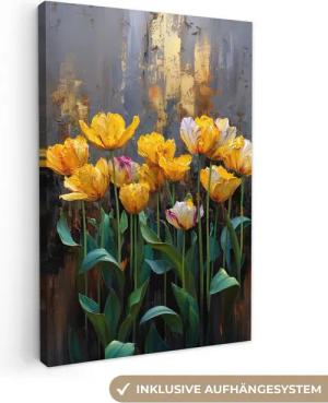 OneMillionCanvasses® Leinwandbild Tulpen - Gelb - Pinselstriche - Abstrakt, Fotodruck (1 St), Leinwand Canvas Wandbild, Wanddekoration 20x30 cm
