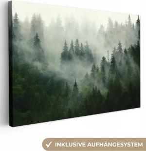 OneMillionCanvasses® Leinwandbild Wald - Nebel - Bäume - Natur, Fotodruck (1 St), Leinwand Bilder Klein, Wand Dekoration Aesthetic 30x20 cm