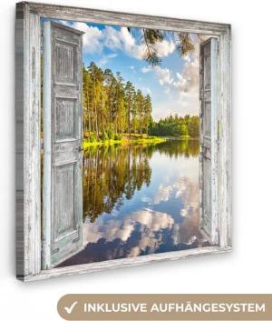 OneMillionCanvasses® Leinwandbild Wasser - Landschaft - Fenster - Aussicht, Fotodruck (1 St), Wandbild, Deko Schlafzimmer Wohnzimmer Flur 20x20 cm