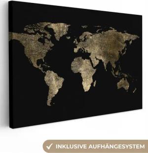 OneMillionCanvasses® Leinwandbild Weltkarte - Gold - Schwarz - Erde - Luxus, Fotodruck (1 St), Leinwand Bilder Klein, Wand Dekoration Aesthetic 30x20 cm