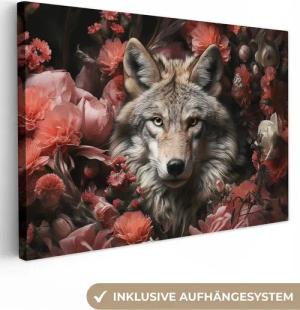 OneMillionCanvasses® Leinwandbild Wolf - Tier - Floral - Botanisch - Natur - Fantasie, Fotodruck (1 St), Leinwand Bilder Klein, Wand Dekoration Aesthetic 30x20 cm