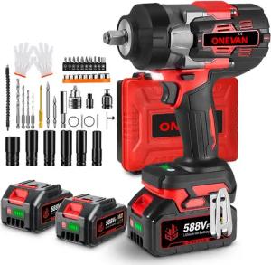ONEVAN Akku-Schlagschrauber 2800Nm Akku-Schlagschrauber, 1/2 Zoll, 2x Akku, 44x Zubehör, 8000 U/min