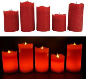 Online-Fuchs LED-Kerze 5 LED-Kerzen aus Echtwachs mit 6-Stunden Timer (realistische Kerzenflamme, Rot, Weiß, Creme, Grün, Altrosa, Lila, Orange), ruhiges Standlicht oder natürliches Flackern - Long Shine Funktion!