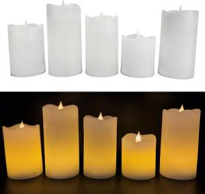 Online-Fuchs LED-Kerze 5 LED-Kerzen aus Echtwachs mit 6-Stunden Timer (realistische Kerzenflamme, Rot, Weiß, Creme, Grün, Altrosa, Lila, Orange), ruhiges Standlicht oder natürliches Flackern - Long Shine Funktion!