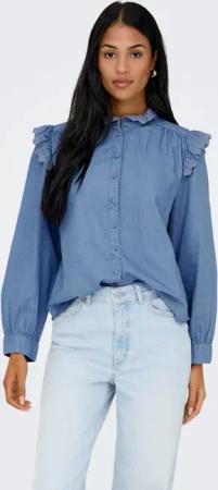 ONLY Jeansbluse ONLPIPER L/S EMB FRILL DNM SHIRT QYT mit Rüschen