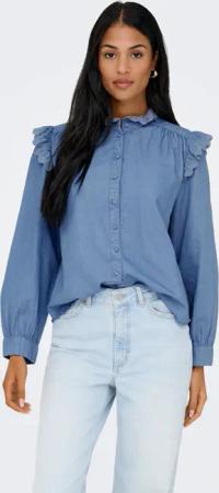 ONLY Jeansbluse "ONLPIPER L/S EMB FRILL DNM SHIRT QYT" mit Rüschen