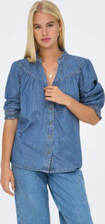 ONLY Jeansbluse "ONLRAYA 3/4 SHIRT DNM AKM NOOS" mit Rüschenkragen