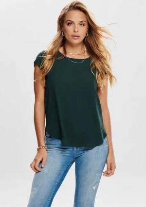 ONLY Kurzarmbluse ONLVIC – feminines Blusenshirt in lockerer Form regular fit, Web, Kunstfaser, Rundhals, unifarben