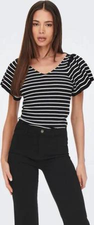 ONLY Kurzarmpullover ONLLEELO STRIPE SS BACK V-NECK KNT NOOS