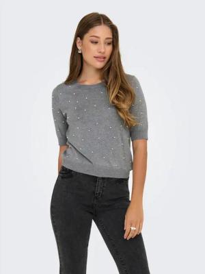 ONLY Kurzarmpullover ONLVENICE LIFE SS PEARL O-NECK KNT