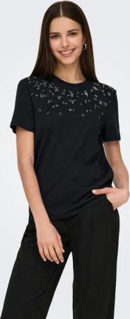 ONLY Kurzarmshirt ONLPARKER S/S O-NECK BLING TOP BOX JRS Materialmix, regular fit, Rundhals, mit Strass-Stein Detail