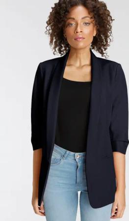 ONLY Kurzblazer "ONLELLA – Femininer Blazer mit 3/4-Ärmeln und Raffung" regular fit, casual, Web, Kunstfaser, V-Ausschnitt