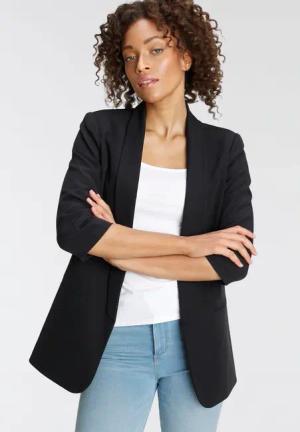 ONLY Kurzblazer "ONLELLA – Femininer Blazer mit 3/4-Ärmeln und Raffung" regular fit, casual, Web, Kunstfaser, V-Ausschnitt