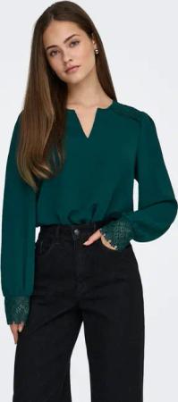 ONLY Langarmbluse "ONLCERENA METTE L/S LACE VNECK TOP WVN" Kunstfaser, regular fit, V-Ausschnitt