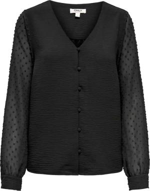 ONLY Langarmbluse "ONLRHODES METTE L/S DOBBY VNECK TOP WVN" Kunstfaser, regular fit, V-Ausschnitt
