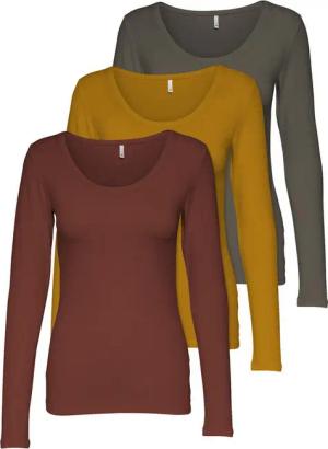 ONLY Langarmshirt Live Love NEW Longsleeve (3-tlg., 3er Pack) Figur betont, elastische Baumwollqualität