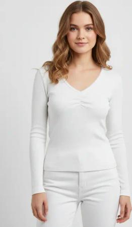 ONLY Langarmshirt "ONLBETTY LIFE L/S SCALLOP V-NECK CC JRS" mit Raffung am Ausschnitt