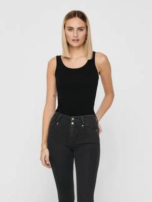 ONLY Longtop ONLLIVE – Tanktop mit figurbetontem Schnitt und Stretch unifarben, modisch, sehr figurbetont, Baumwollmischung, Rundhals