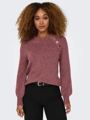 ONLY Rundhalspullover ONLEMMA LS BUTTON ONECK EX KNT Kunstfaser, regular fit