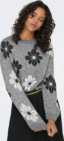 ONLY Rundhalspullover "ONLFREESIA LS FLOWER O-NECK RP KNT" mit Blümchen - Strickmuster