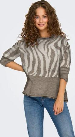ONLY Rundhalspullover ONLJADE ANIMAL LS O-NECK NOOS KNT Kunstfaser, regular fit
