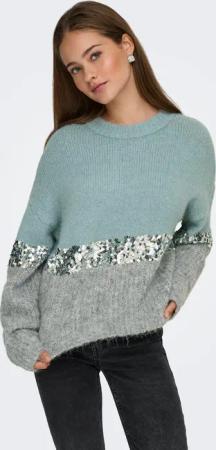 ONLY Rundhalspullover "ONLMAINE LIFE LS SEQUIN BLOCK O-NECK KNT"