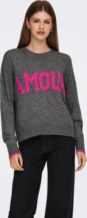 ONLY Rundhalspullover "ONLNEW AMOUR LS TEXT O-NECK CS KNT"