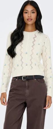 ONLY Rundhalspullover "ONLRITA LIFE LS EMBR CABLE KNT NOOS" mit Schleifen Stickerei