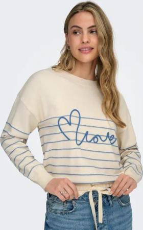 ONLY Rundhalspullover "ONLSIGNE LIFE LS TEXT DETAI ONECK CC KNT" mit Bindeband und Schriftzug Detail vorn