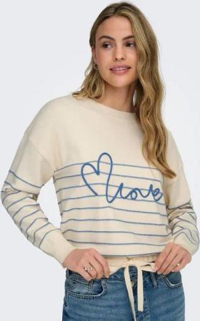 ONLY Rundhalspullover ONLSIGNE LIFE LS TEXT DETAI ONECK CC KNT mit Bindeband und Schriftzug Detail vorn