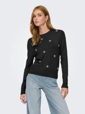 ONLY Rundhalspullover ONLVENICE LIFE LS BLING O-NECK CC KNT mit Strass-Steinen