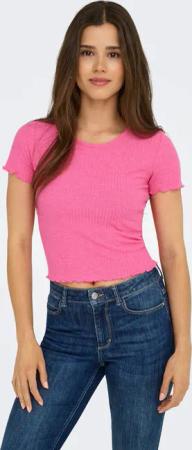 ONLY Rundhalsshirt "ONLEMMA S/S SHORT TOP NOOS JRS" Rundhals, modisch, regular fit, gewellter Abschluss, unifarben