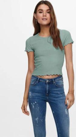 ONLY Rundhalsshirt ONLEMMA S/S SHORT TOP NOOS JRS Rundhals, modisch, regular fit, gewellter Abschluss, unifarben