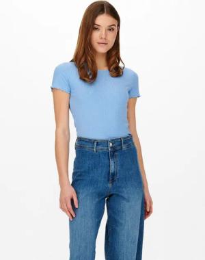 ONLY Rundhalsshirt ONLEMMA S/S SHORT TOP NOOS JRS Rundhals, modisch, regular fit, gewellter Abschluss, unifarben