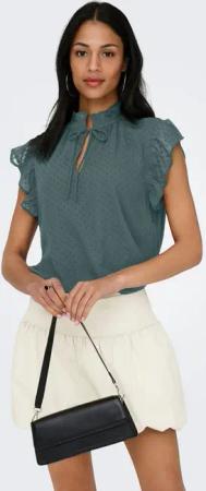 ONLY Spitzenbluse ONLLANDAU DOBBY FRILL V-NECK TOP WVN Kunstfaser