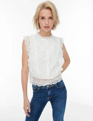 ONLY Spitzenshirt "ONLKARO – Spitzentop mit Stehkragen für elegante Looks" regular fit, feminin, Web, Materialmix, hochgeschlossen