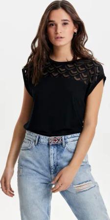 ONLY Spitzenshirt "ONLNICOLE – Spitzendetails für eleganten Auftritt im Alltag" figurbetont, Jersey, Viskose, Rundhals, unifarben