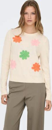 ONLY Strickpullover "ONLLOTUS LIFE LS FLOWER O-NECK EX KNT"