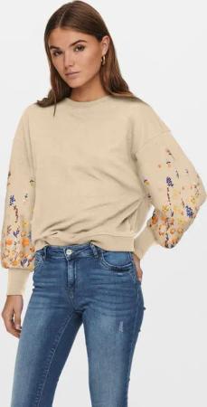ONLY Sweatshirt "ONLBROOKE L/S O-NECK FLOWER SWT", Baumwollmischung, regular fit