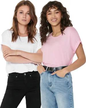 ONLY T-Shirt Stilvolles Basic Shirt mit Rundhalsausschnitt (2er-Pack) unifarbene Oberteile aus Baumwolle - Größen XS-XXL