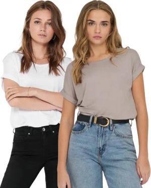 ONLY T-Shirt Stilvolles Basic Shirt mit Rundhalsausschnitt (2er-Pack) unifarbene Oberteile aus Baumwolle - Größen XS-XXL