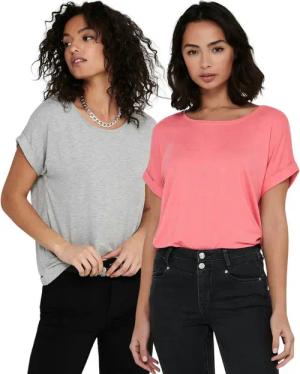 ONLY T-Shirt Stilvolles Basic Shirt mit Rundhalsausschnitt (2er-Pack) unifarbene Oberteile aus Baumwolle - Größen XS-XXL