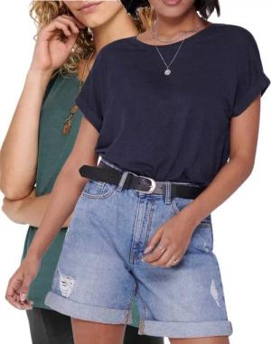 ONLY T-Shirt Stilvolles Basic Shirt mit Rundhalsausschnitt (2er-Pack) unifarbene Oberteile aus Baumwolle - Größen XS-XXL