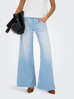 ONLY Weite Jeans ONLCALIFORNIA MW WD FLAR DNM REA004 NOOS normale Leibhöhe, weite Beinform, mit heller Waschung