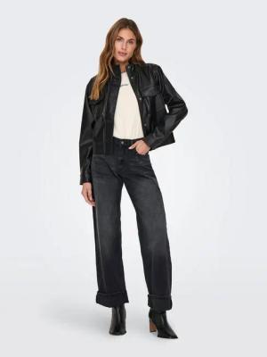 ONLY Weite Jeans ONLELLA MW WIDE FOLD UP TAI523 DNM mittlere Taille, weite Beinform, washed black