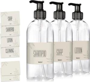 Oputec Seifenspender 3 x 500ml Seifenspender aus Kunststoff Flasche zum Befüllen +Etiketten