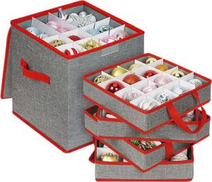 OSTWOLKE Aufbewahrungsbox für Weihnachtskugeln 64 Fächer Weihnachtskugeln Aufbewahrung, Abnehmbar, mit Griffen & Unterteiler